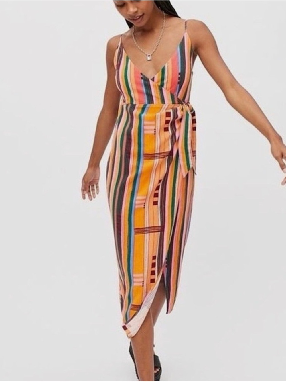 NWT Urban Outfitters Flashing Lights Midi Linen Wrap Dress